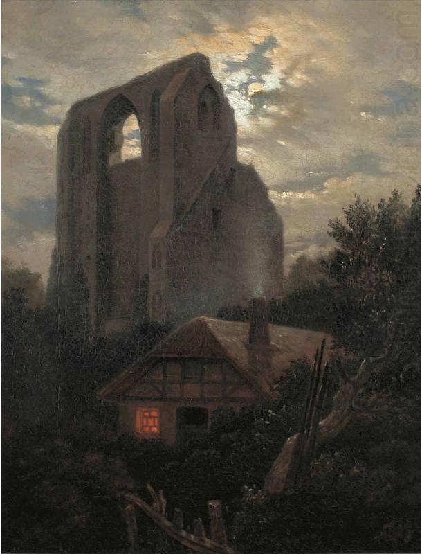 Ruine Eldena mit Hutte bei Greifswald im Mondschein, Carl Gustav Carus